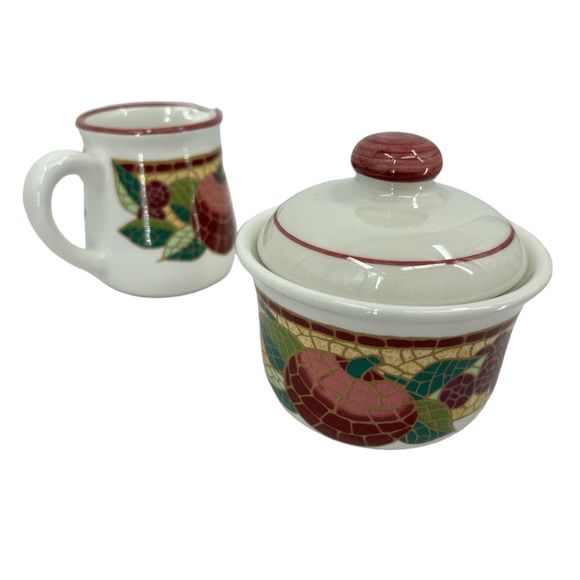Pier 1 canister set creamer and sugar earthenware Mosaic Fruit Italy - Picture 9 of 9